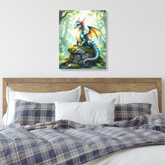Whimsical Dragon beroemd gemaakt door Ancient Ston Canvas Afdruk (Insitu (Slaapkamer))