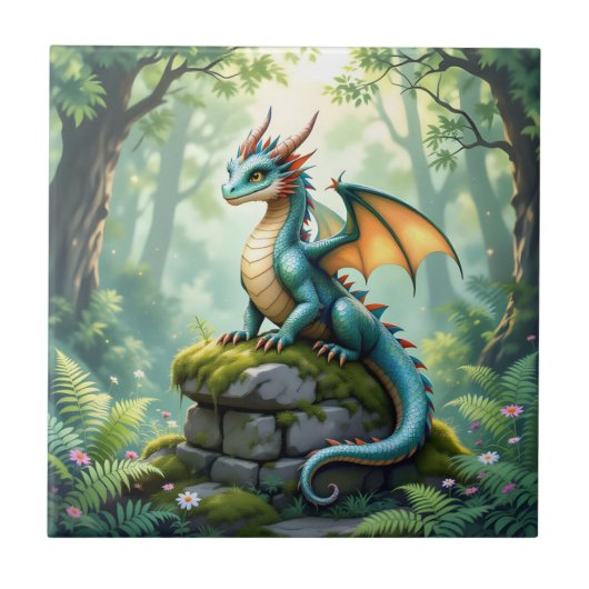 Whimsical Dragon beroemd gemaakt door Ancient Ston Tegeltje (Voorkant)