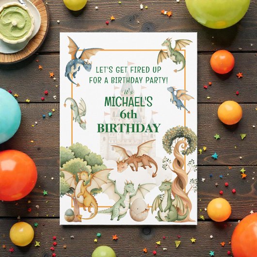 Whimsical Dragon Birthday  Invitation Kaart