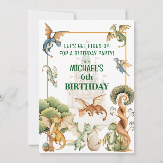 Whimsical Dragon Birthday Invitation Kaart (Voorkant)