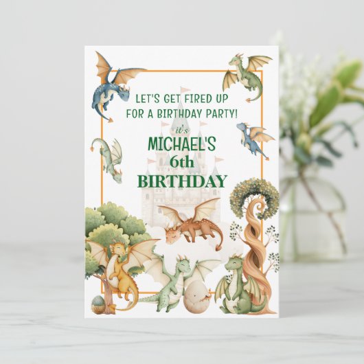 Whimsical Dragon Birthday Invitation Kaart (Staand voorkant)