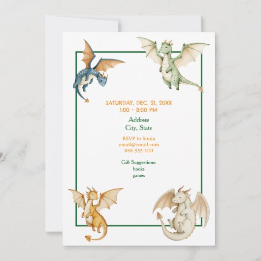 Whimsical Dragon Birthday Invitation Kaart (Achterkant)