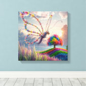 Whimsical Dragon Butterfly in Bloom: ingewikkeld Canvas Afdruk (Insitu (Houten vloer))