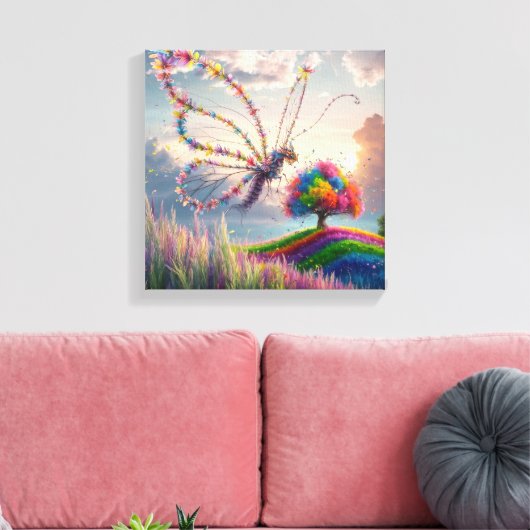 Whimsical Dragon Butterfly in Bloom: ingewikkeld Canvas Afdruk (Insitu (Woonkamer))