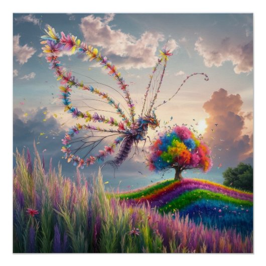 Whimsical Dragon Butterfly in Bloom: ingewikkeld Perfect Poster (Voorkant)