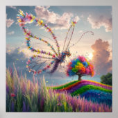Whimsical Dragon Butterfly in Bloom: ingewikkeld Poster (Voorkant)