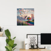 Whimsical Dragon Butterfly in Bloom: ingewikkeld Poster (Thuiskantoor)