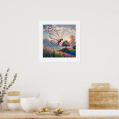 Whimsical Dragon Butterfly in Bloom: ingewikkeld Poster (Keuken)