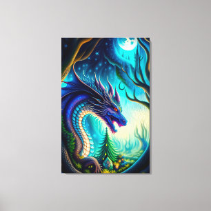 Whimsical Dragon en Moon Canvas Print