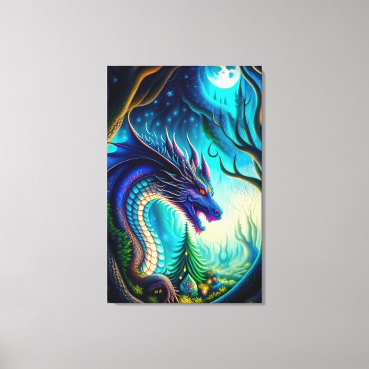 Whimsical Dragon en Moon Canvas Print (Voorkant)