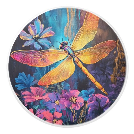 Whimsical Dragon Fly Garden Glow  Keramische Knop (Voorkant)