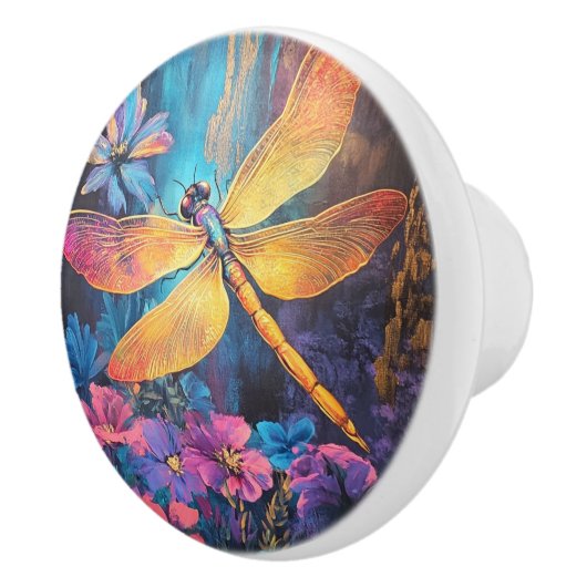 Whimsical Dragon Fly Garden Glow Keramische Knop (Rechts)