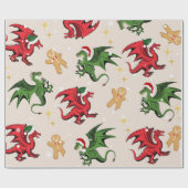 Whimsical Dragon & Gingerbread Kerst Wrapping Cadeaupapier (Vlak)