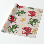 Whimsical Dragon & Gingerbread Kerst Wrapping Cadeaupapier (Uitgerold)