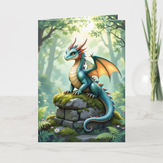 Whimsical Dragon kleurplaat en verjaardag Kaart (Voorkant)