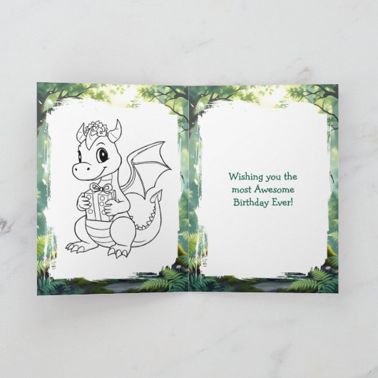 Whimsical Dragon kleurplaat en verjaardag Kaart (Binnen)