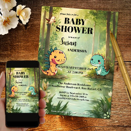 Whimsical Dragon Oerwoud Baby shower Kaart