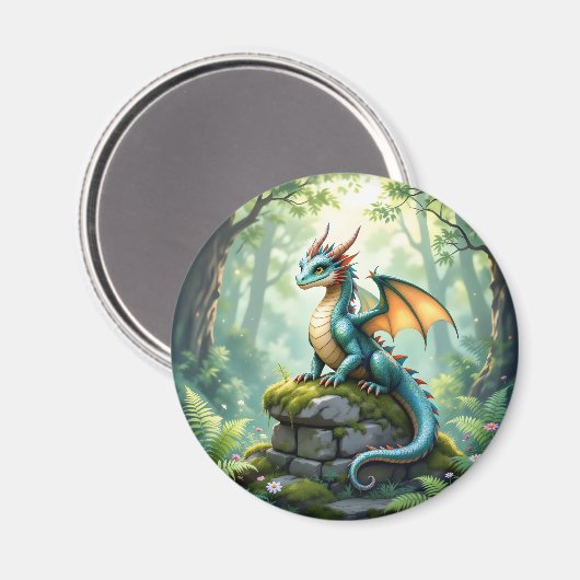 Whimsical Dragon on Ancient Stone Magneet (Voorkant / Achterkant)