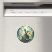 Whimsical Dragon on Ancient Stone Magneet (Insitu (Vaatwasser))
