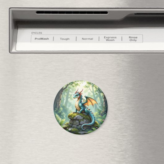 Whimsical Dragon on Ancient Stone Magneet (Insitu (Vaatwasser))