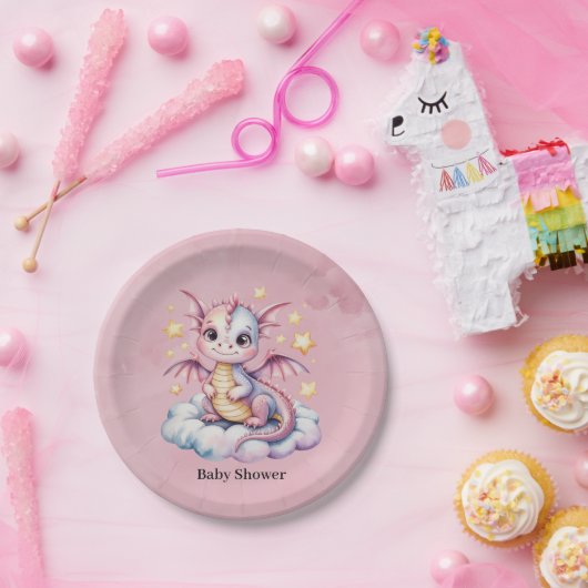 Whimsical Dragon op een cloud Baby shower Papieren Bordje (Feest)