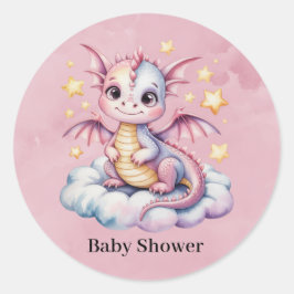 Whimsical Dragon op een cloud Baby shower Ronde Sticker