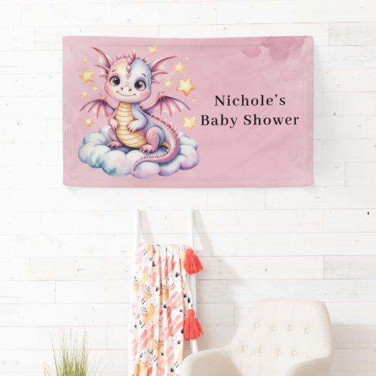 Whimsical Dragon op een cloud Baby shower Spandoek (Insitu)