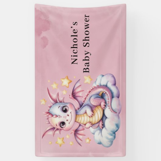 Whimsical Dragon op een cloud Baby shower Spandoek (Verticaal)