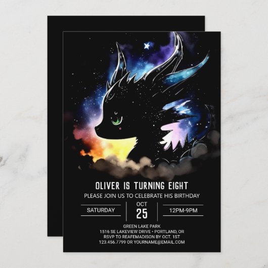 Whimsical Dragon Verjaardag Kaart (Voorkant / Achterkant)