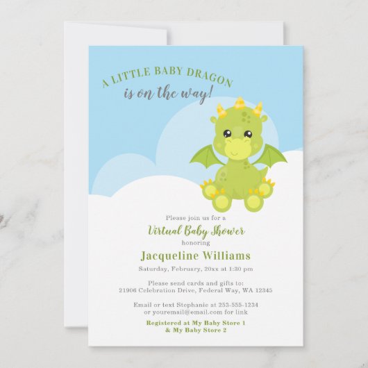 Whimsical Dragon Virtual Baby Shower Kaart (Voorkant)