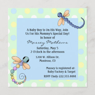 Whimsical Dragonflies Baby Boy Shower Invitation Kaart