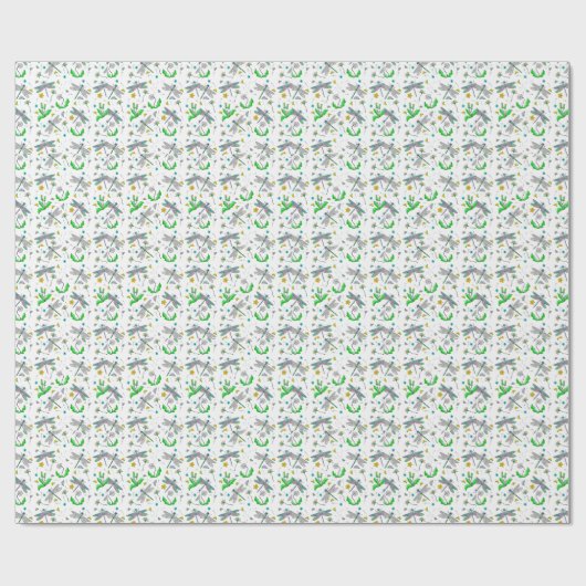Whimsical Dragonflies en Dandelions Hand Drawn Cadeaupapier (Vlak)