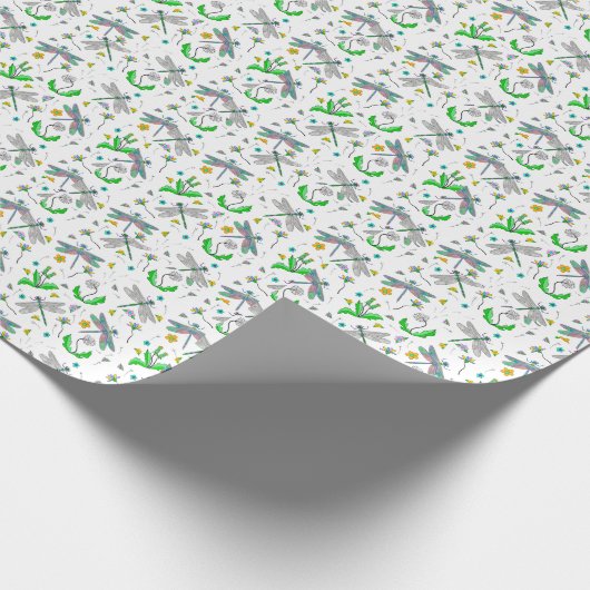 Whimsical Dragonflies en Dandelions Hand Drawn Cadeaupapier (Hoek)