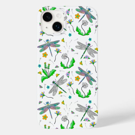 Whimsical Dragonflies en Dandelions Hand Drawn Case-Mate iPhone Case (Achterkant)