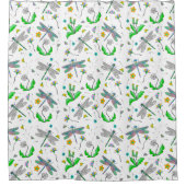 Whimsical Dragonflies en Dandelions Hand Drawn Douchegordijn (Voorkant)