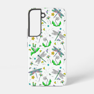 Whimsical Dragonflies en Dandelions Hand Drawn Samsung Galaxy Hoesje