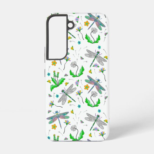 Whimsical Dragonflies en Dandelions Hand Drawn Samsung Galaxy Hoesje (Achterkant)
