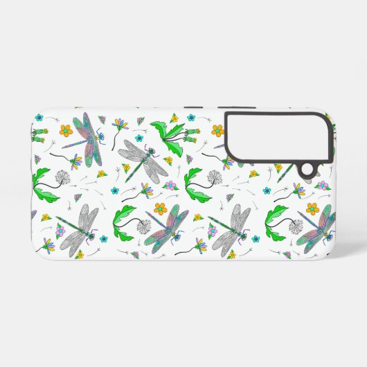 Whimsical Dragonflies en Dandelions Hand Drawn Samsung Galaxy Hoesje (Achterkant horizontaal)