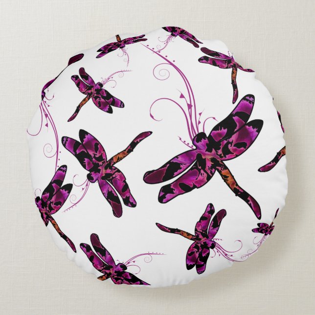 Whimsical Dragonflies Rond Kussen (Achterkant)