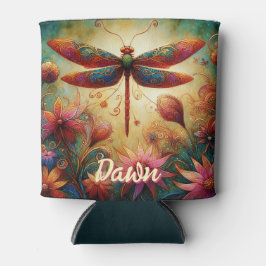 Whimsical Dragonfly Floral Abstract gepersonalisee Blikjeskoeler