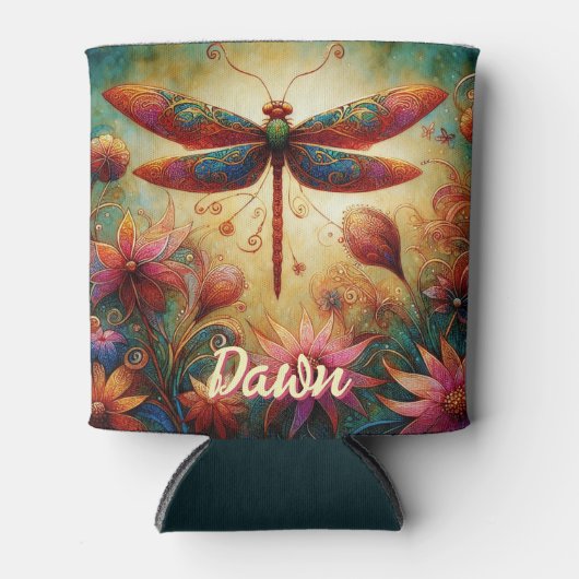 Whimsical Dragonfly Floral Abstract gepersonalisee Blikjeskoeler (Voorkant)