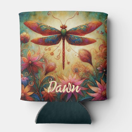 Whimsical Dragonfly Floral Abstract gepersonalisee Blikjeskoeler (Achterkant)