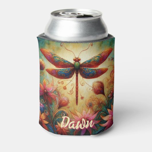 Whimsical Dragonfly Floral Abstract gepersonalisee Blikjeskoeler (Blikje Achterkant)