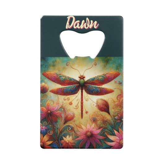 Whimsical Dragonfly Floral Abstract gepersonalisee Creditkaart Flessenopener (Voorkant)