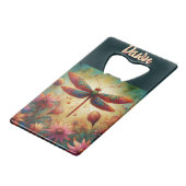 Whimsical Dragonfly Floral Abstract gepersonalisee Creditkaart Flessenopener (Achterkant Gekanteld)