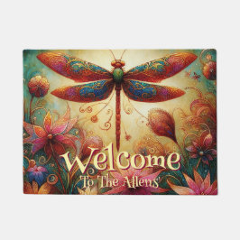 Whimsical Dragonfly Floral Abstract gepersonalisee Deurmat