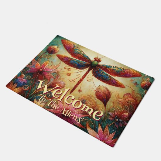 Whimsical Dragonfly Floral Abstract gepersonalisee Deurmat (Schuin)