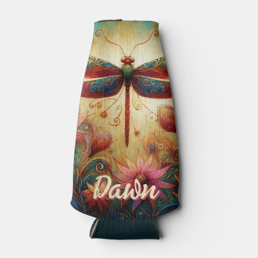 Whimsical Dragonfly Floral Abstract gepersonalisee Flesjeskoeler (Voorkant)