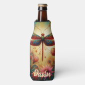Whimsical Dragonfly Floral Abstract gepersonalisee Flesjeskoeler (Fles Voorkant)