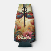 Whimsical Dragonfly Floral Abstract gepersonalisee Flesjeskoeler (Achterkant)